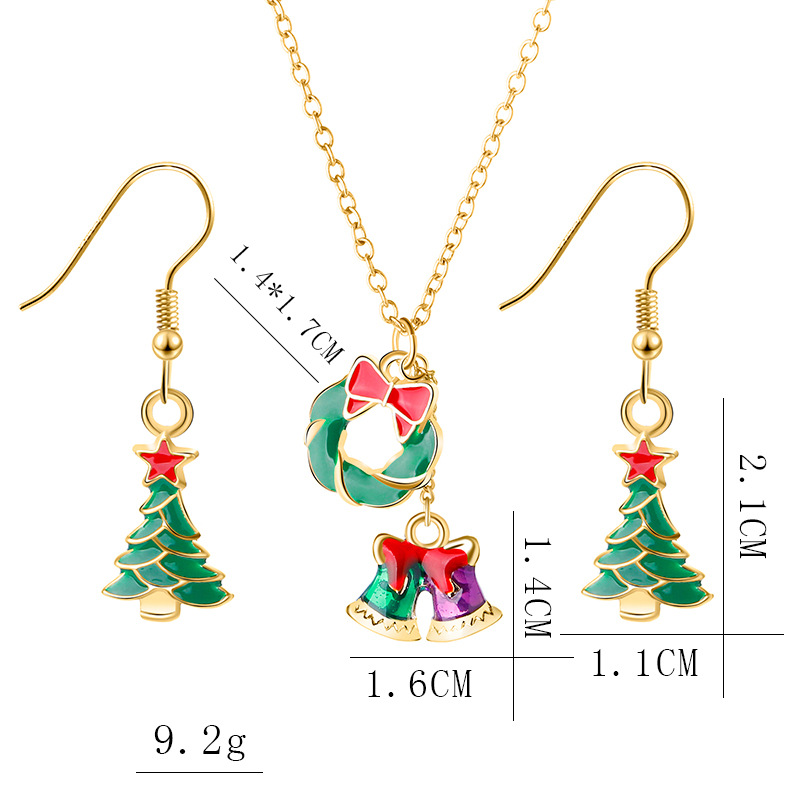 European And American New Ladies Christmas Drip Series Bell Snowman Wreath Santa Claus Necklace And Earrings Suite display picture 39