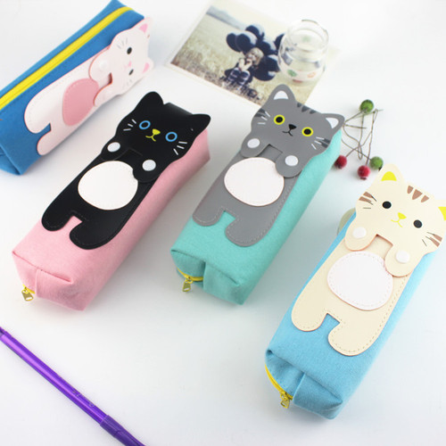 Creative Student Prizes Cartoon Simple Cat Animal Pen Bag School Supplies Canvas Pencil Bag Opening Gift