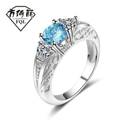 鑽石戒指 wish熱賣飾品 新款歐美藍寶石訂婚戒指 創意款情侶戒指