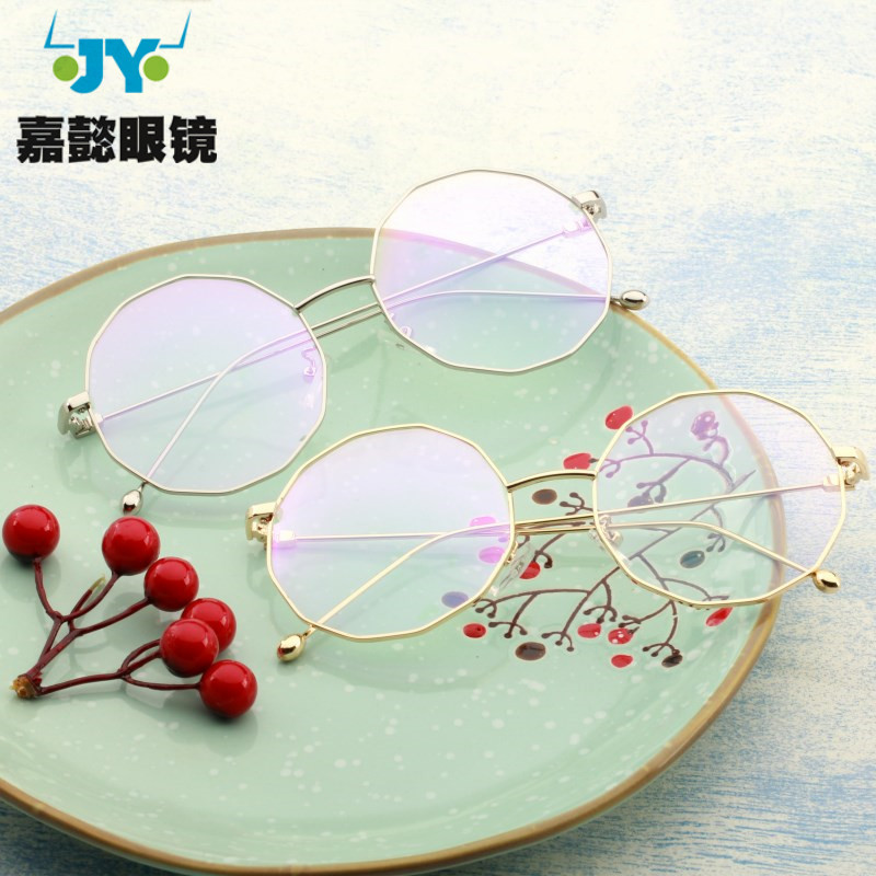 网红潮流不规则多边形搭配平光镜 不锈钢镜框加膜片近视镜框代发|ru