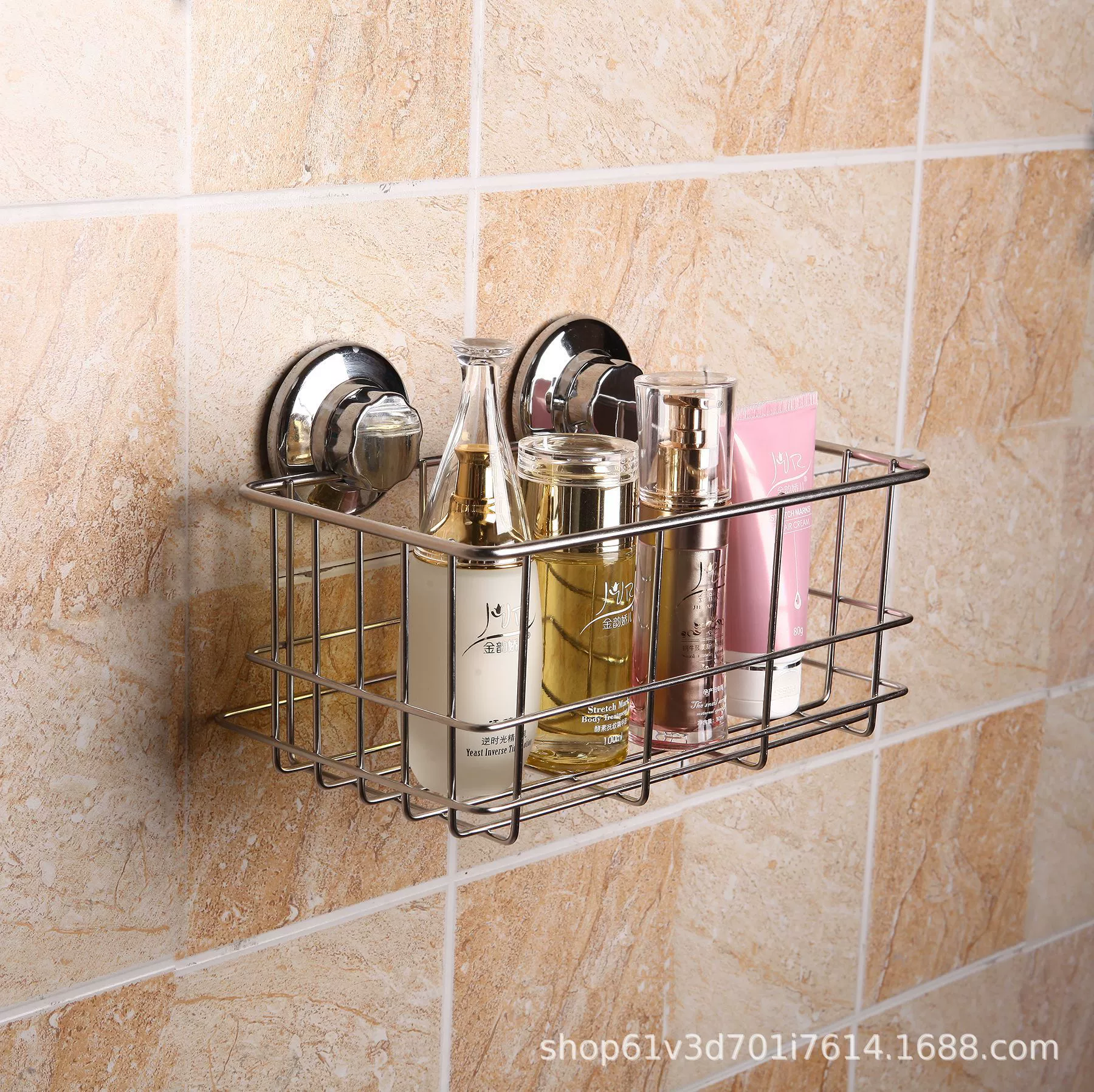 Bathroom kitchen shelf, bathroom suction cup 304 stainless steel storage corner frame hanging wall free punching