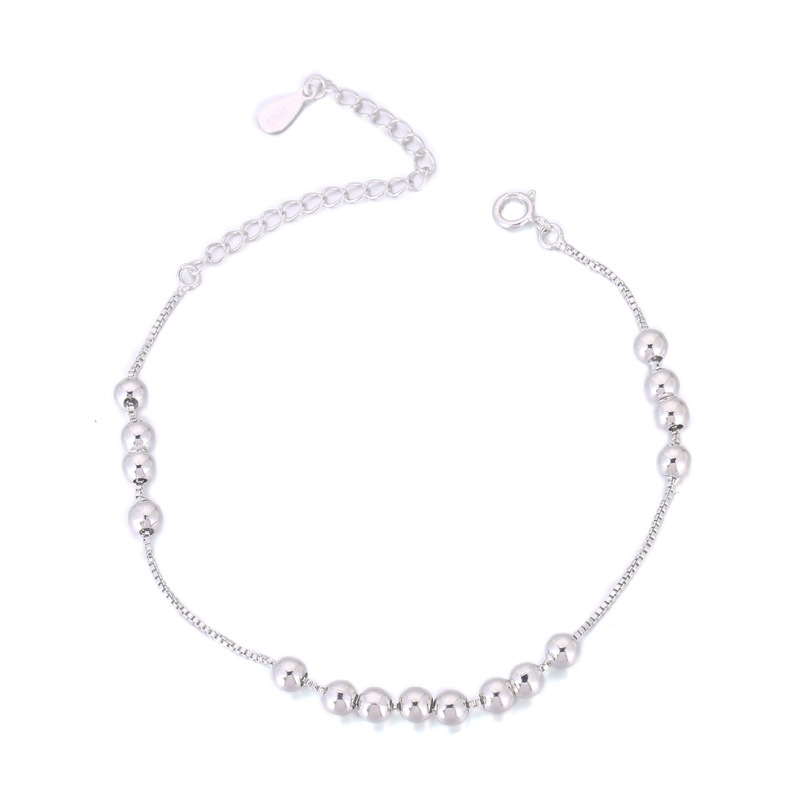 925 tobillera de plata esterlina simples pequeñas cuentas adornos de pie joyería de plata esterlina de moda de estilo coreano para mujer