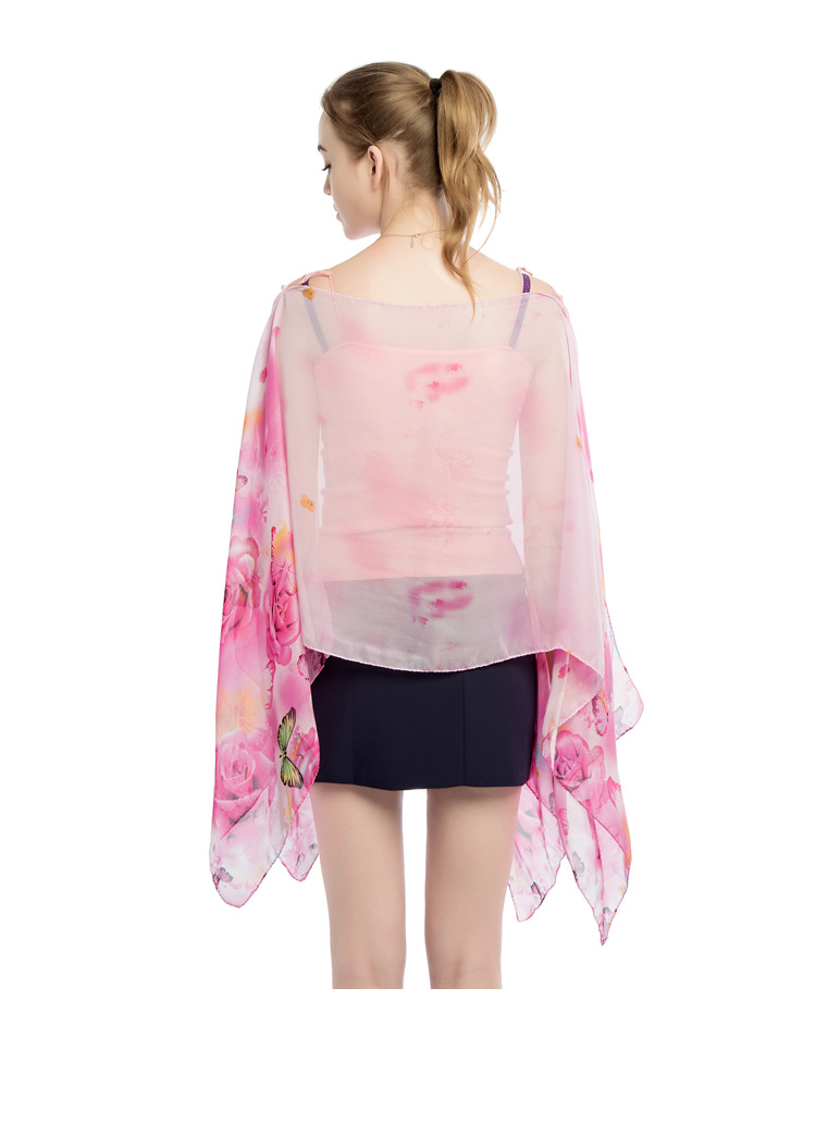 蝴蝶印花雪纺披肩 珍珠扣沙滩巾批发 跨境热销丝巾