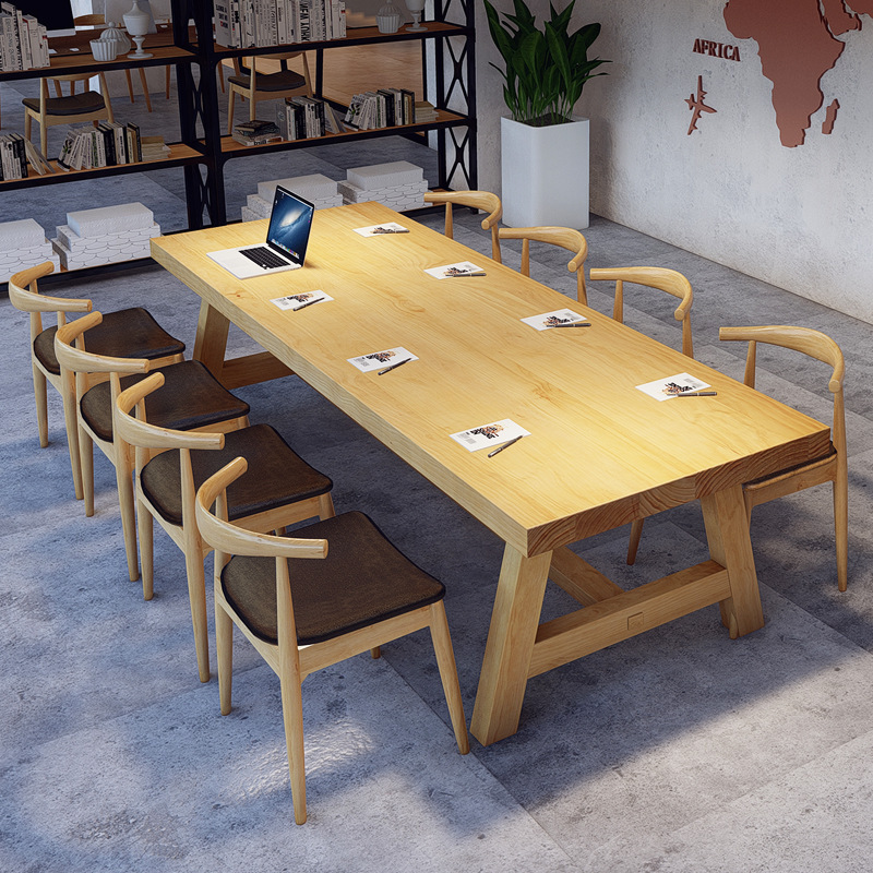 简约实木办公桌职员洽谈会议桌工业风培训桌个性创意电脑桌椅批发|ms