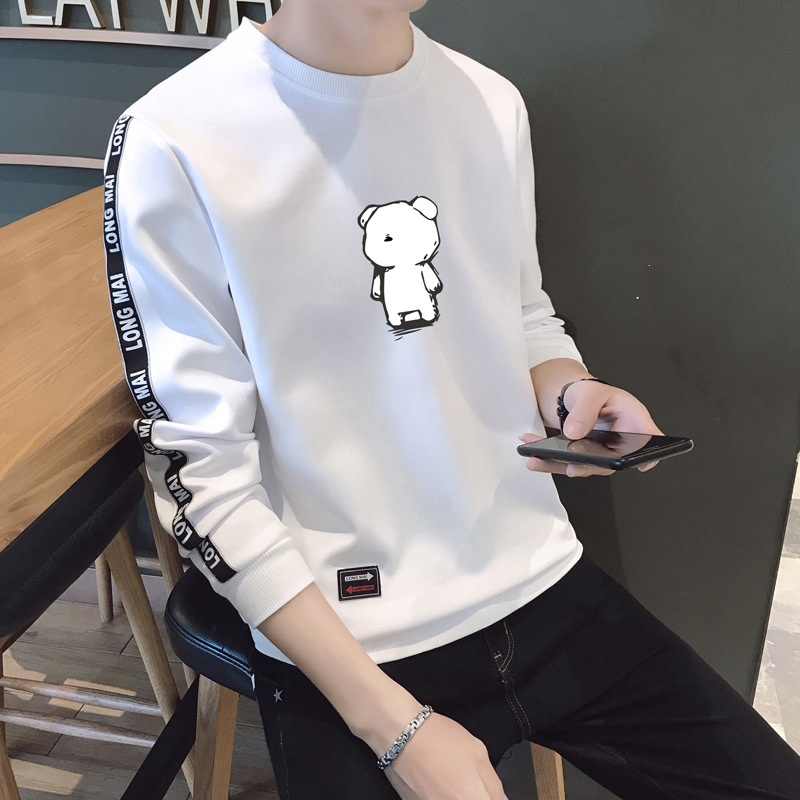 18新款秋冬韩版修身织带男卫衣 套装假两件卫衣小白熊款