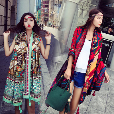 2019 thickening Twill Cotton printing Ethnic style scarf air conditioner keep warm lady Amazing Anti sai sunshade Shawl Silk scarf