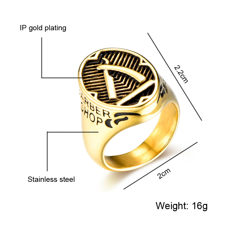 Europe And America Cross Border Stainless Steel Barber Razor Ring Titanium Steel Hip Hop Men's Razor Ring Barber Shop Ornament display picture 1