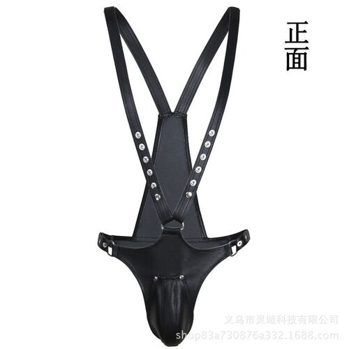 European and American men's sexy underwear, imitation leather, patent leather, nightclub, bar, muscle macho uniform style sexy jumpsuit