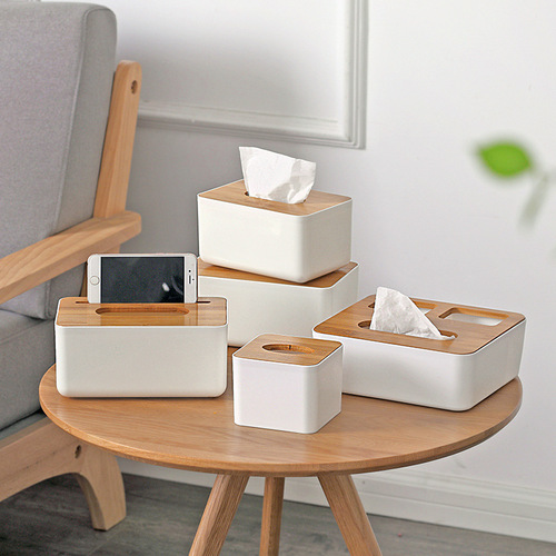Manufacturer wholesale living room bathroom tissue box paper box bamboo cover LOGO printed tissue box paper box manufacturer