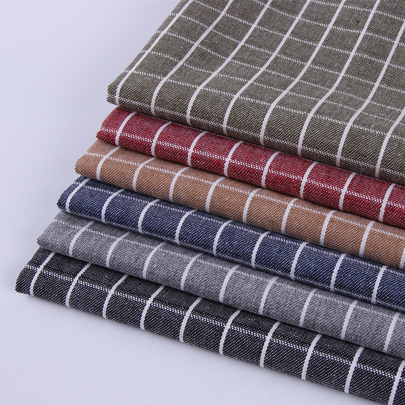 棉麻面料 色织格子布 斜纹布料 衬衫布 鞋材家纺布料 现货供应