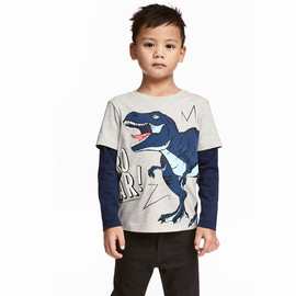 速卖通ebay童装春秋款儿童长袖T恤 男童卡通恐龙打底衫一件代发