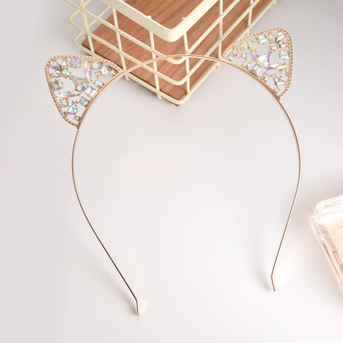 Kashitong European and American cat ear headband hair accessories Alloy dot diamond rabbit ear headband headwear Christmas gift