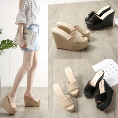 2021 New Sweet Fashion Casual Simple High Heel Platform Thick Sole Women's Slippers Cake Women's Sandals 118-32