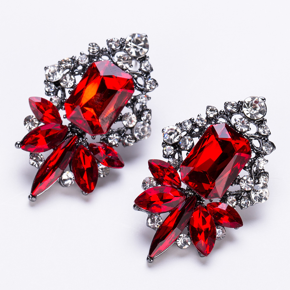 Fashion Alloy Diamond earring Geometric (red)NHJE1089-red