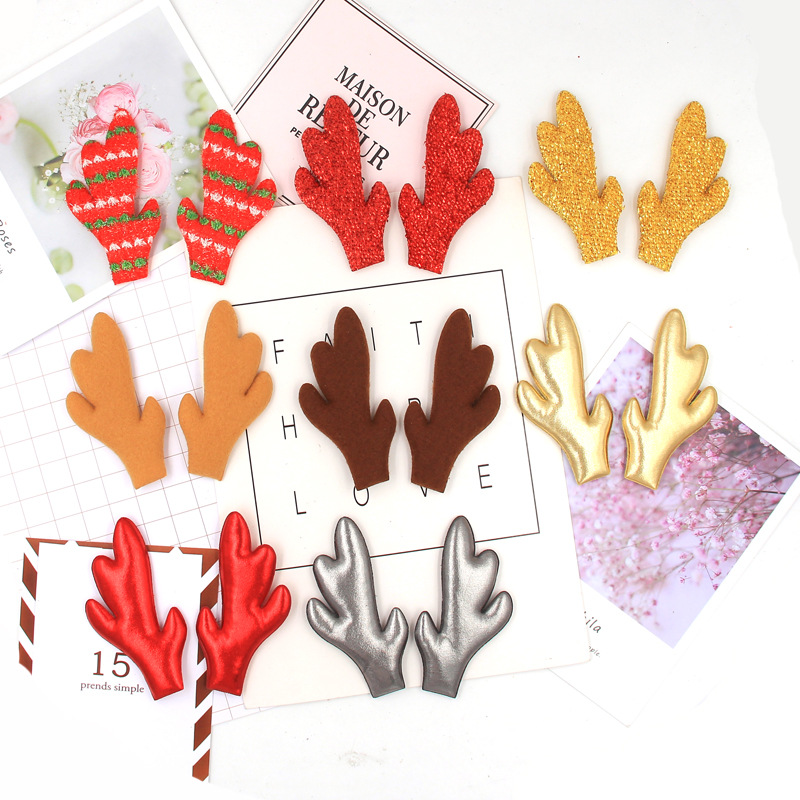 现货优惠圣诞节 PU皮革 毛绒布麋鹿角驯鹿角圣诞树挂饰 发箍配饰