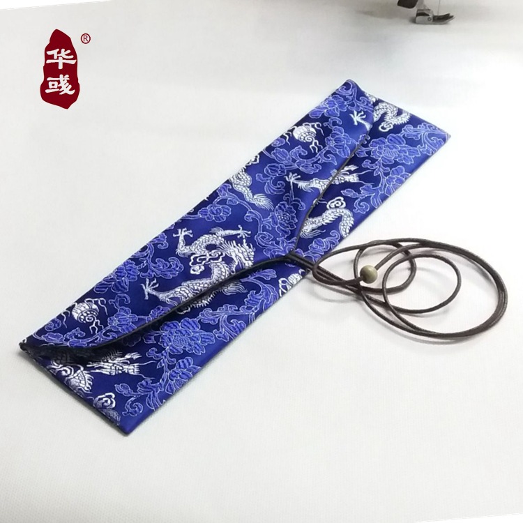 华彧 中国龙宝蓝色锦缎提花香道 茶道 礼品布袋源头厂家