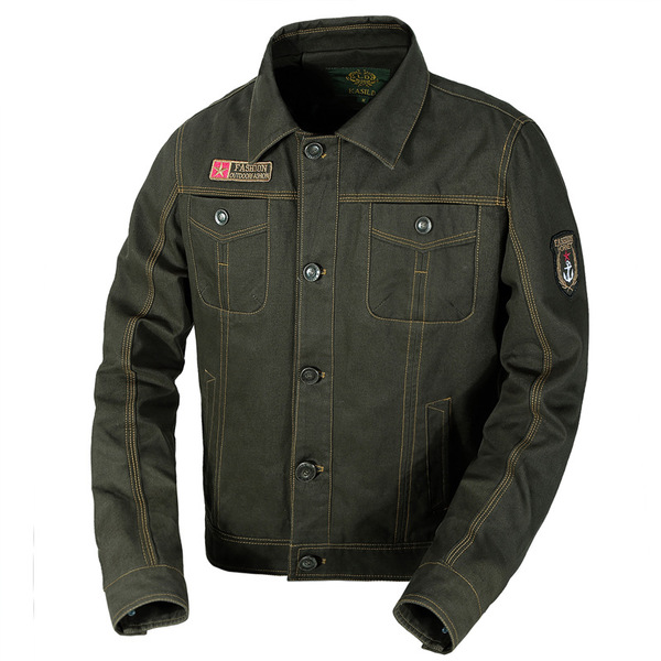 Pure cotton wash casual men’s jacket military epaulette large coat
