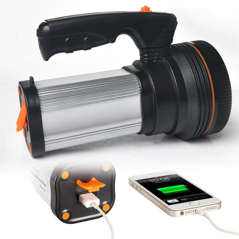 Handheld flashlight, LED super bright waterproof silver black spotlight
