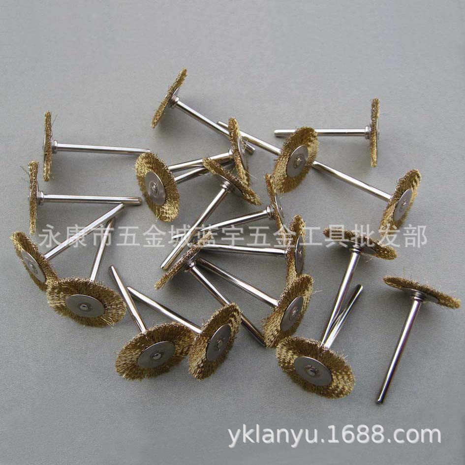迷你铜丝平型刷 平型铜丝轮带柄T型除锈轮打磨抛光刷电磨配件