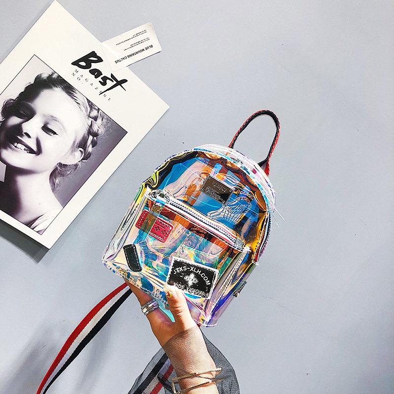 Laser Bag Women's 2020 New Korean Style Fashionable Jelly Transparent Backpack Shoulder Crossbody Bag for Girls