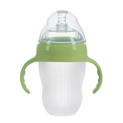 硅胶新生婴儿儿童宝宝广口径奶瓶带手柄耐摔防胀奶嘴瓶150ml250ml