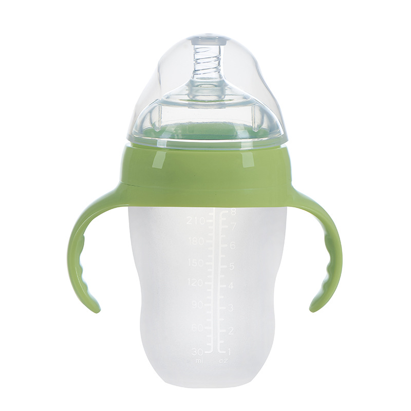 硅胶新生婴儿儿童宝宝广口径奶瓶带手柄耐摔防胀奶嘴瓶150ml250ml