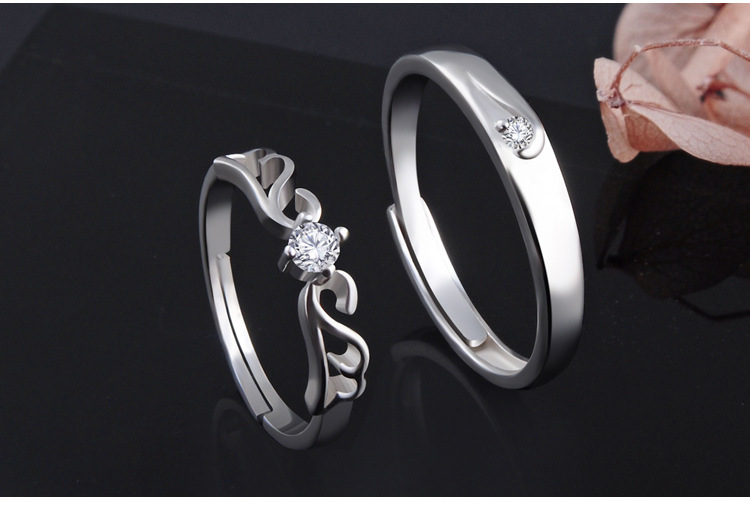 Couple Ring S925 Sterling Silver Korean Inlaid Zircon Diamond Ring Index Finger Tail Ring display picture 3