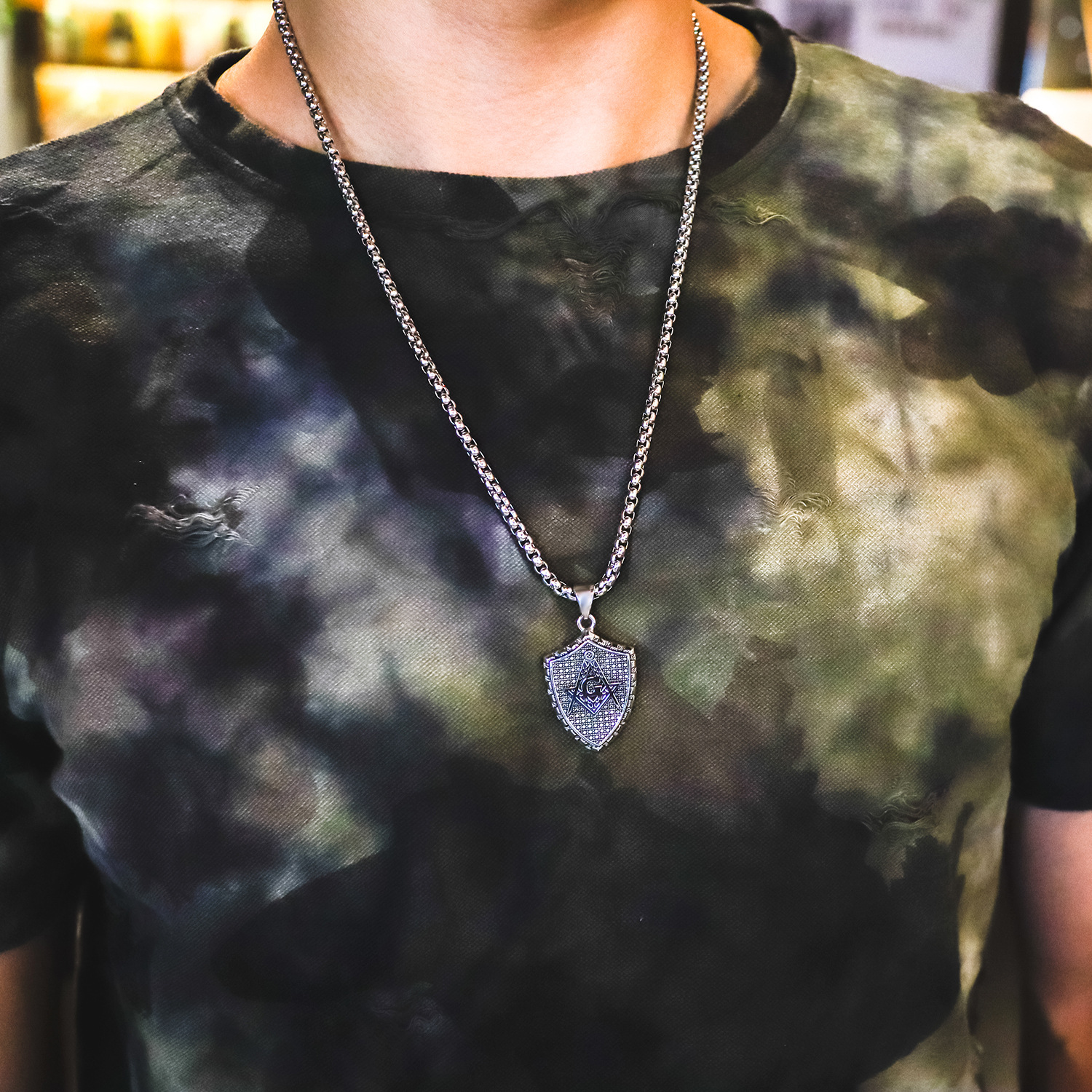 亚马逊速卖通热销 欧美钛钢个性男士项链 共济会吊坠 夸张配饰品