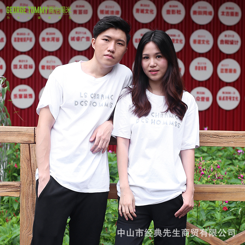 乔治汤米现货批发印花圆领男女T恤韩版大码宽松休闲情侣款