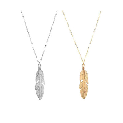 外貿時尚羽毛項鏈跨境亞馬遜wish熱賣創意合金Jewelry秋冬毛衣鏈