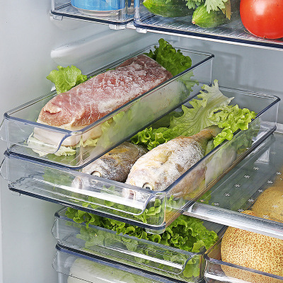 Manufactor Direct selling Refrigerator storage box Drawer Large Food Sorting box transparent rectangle Handle wholesale