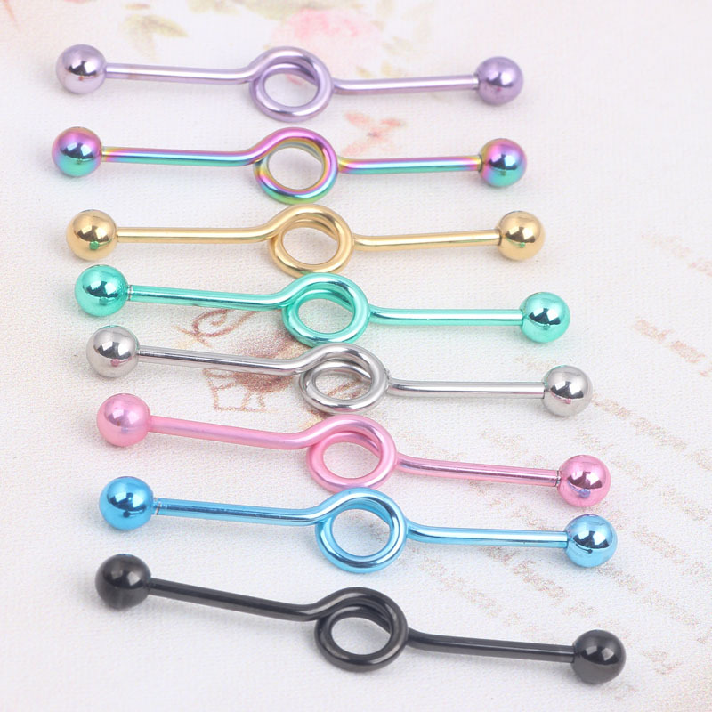 European American Style Double Ear Hole Straight Bar Crossbar Ear Stud Industrial Barbell Body Piercing Jewelry detail image 7