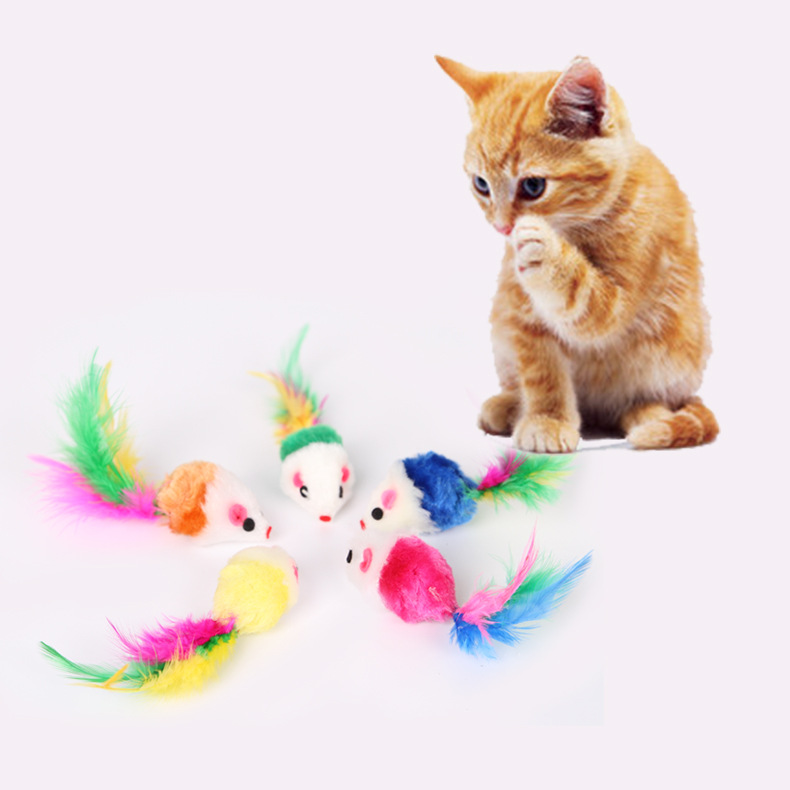 Factory spot pet supplies funny cat toy color tail feathers plush small mouse cat donor toys