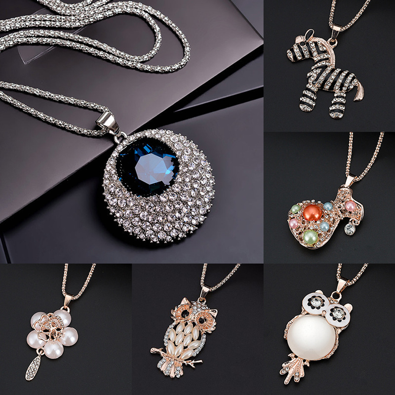 【12.18特賣】時尚氣質長款合金水鑽毛衣鏈小清新卡通秋冬項鏈