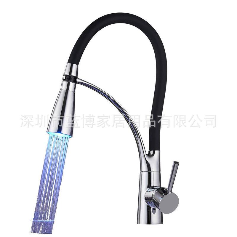 LED American Brass Pull Hot and Cold Faucet Kitchen Sink Vegetable Basin Mixed Water Universal Faucet 8005-045