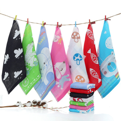 纯棉大方巾三层小毛巾幼儿园纱布手帕日用品童巾35*35卡通赠品