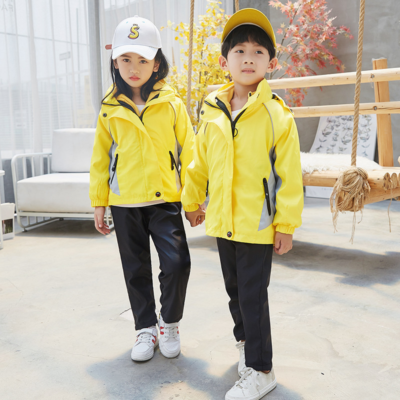 夜光反光條校服小學生幼兒園園服春秋冬沖鋒衣三件套可拆兒童班服