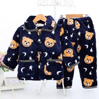 winter children Flannel thickening Cotton clip pajamas Korean Edition Cartoon suit Medium and small Lapel Home Furnishings wholesale