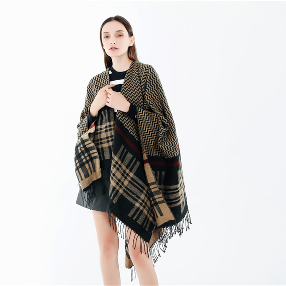 2020 plataforma transfronteriza Venta caliente estilo europeo y americano Plaid onda raya costura imitación Cachemira borla bufanda chal caliente
