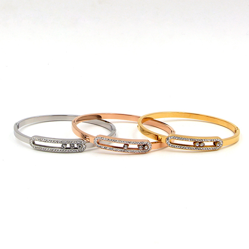 Titanium Steel Material Rectangle Pattern Streetwear Rectangle Titanium Steel Inlay Artificial Diamond Bangle