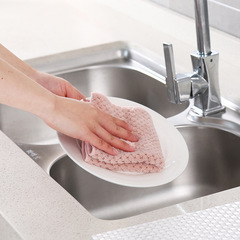 Double-layer dish towel abrasive cloth coral velvet thick non-stick kitchen cleaning cloth plain absorbent hand towel