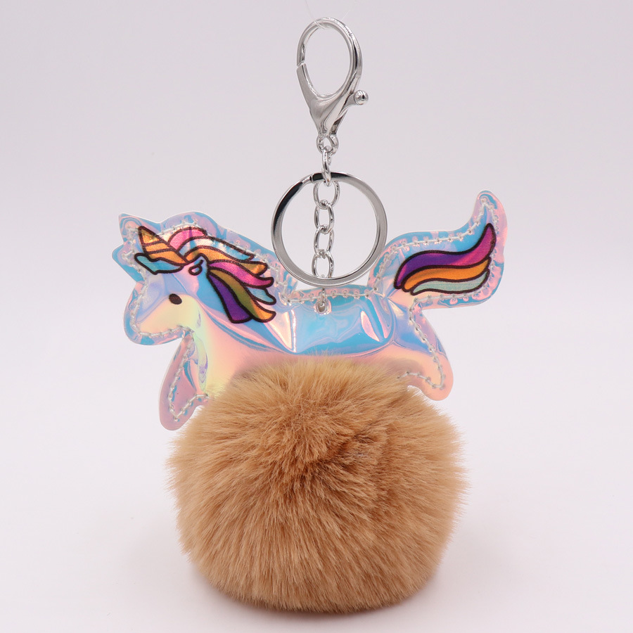 8cm imitación Rex conejo bola colgante láser pu cuero unicornio llavero Pegasus felpa bolsa colgante al por mayor