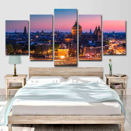 跨境wish AE5件伦敦夜景画城市建筑图片家居装饰客厅墙壁艺术