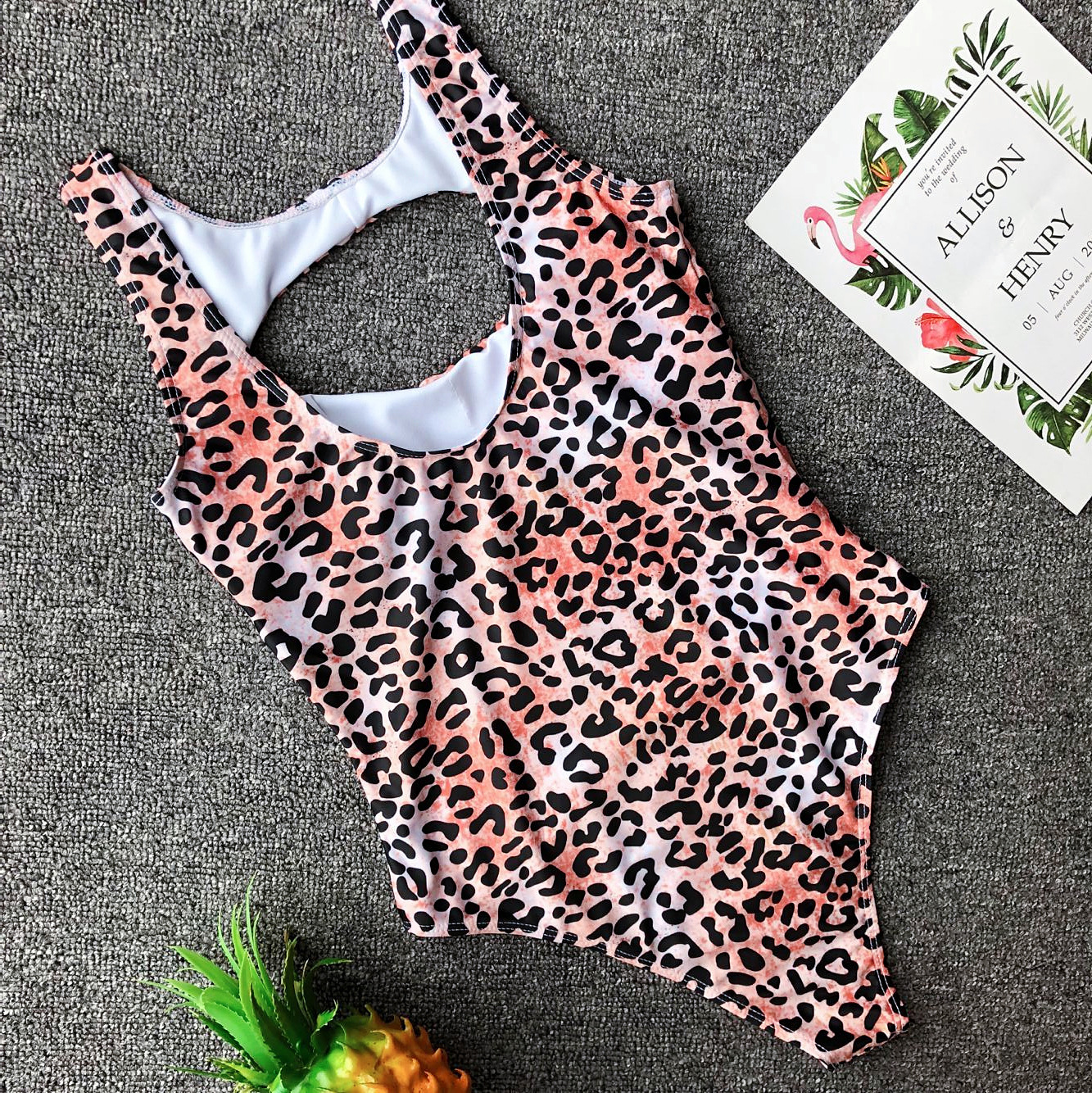 Sexy Leopard Print Hollow One-Piece Swimsuit NSCMB98703