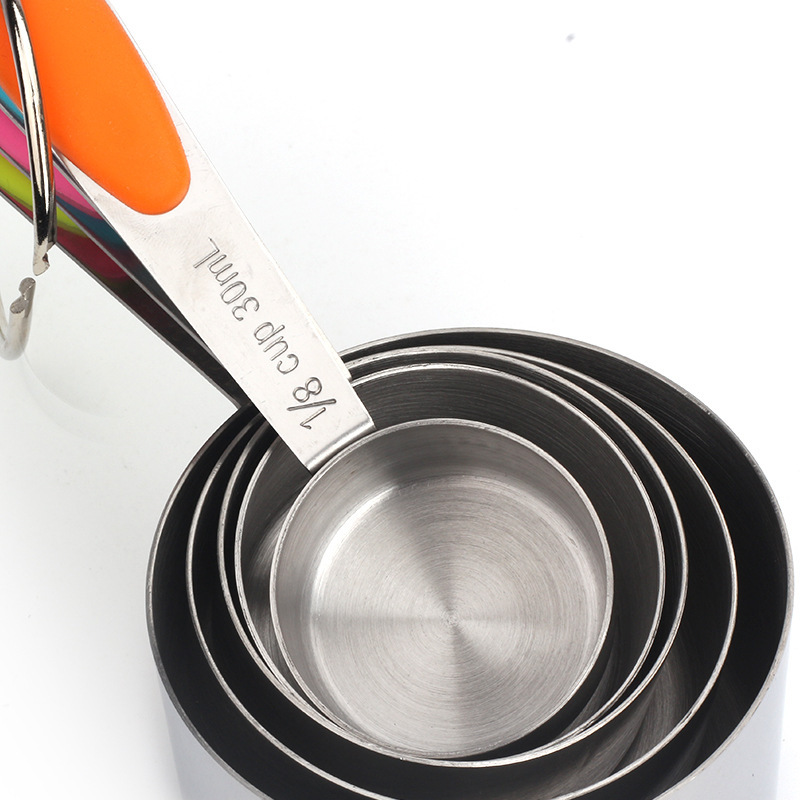 现货硅胶隔热不锈钢手柄量杯五件套装 蛋糕烘培量杯烘培工具