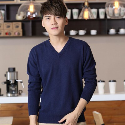 春秋新款男士羊绒衫V领宽松商务休闲薄款套头羊毛针织衫打底毛衣|ru
