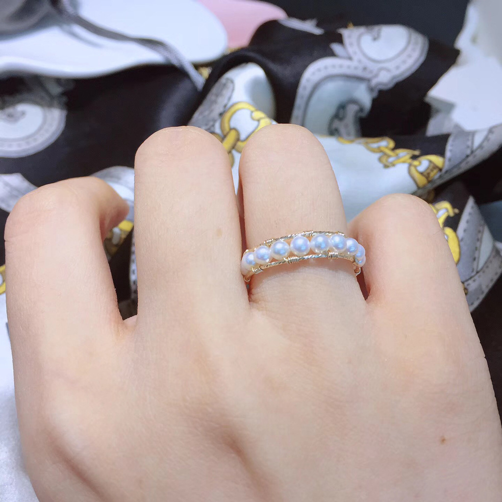 Butterfly family djss8b57fi* Hand knit 14k Jintianran Pearl 2-3 perfect Opening Ring ring Ring
