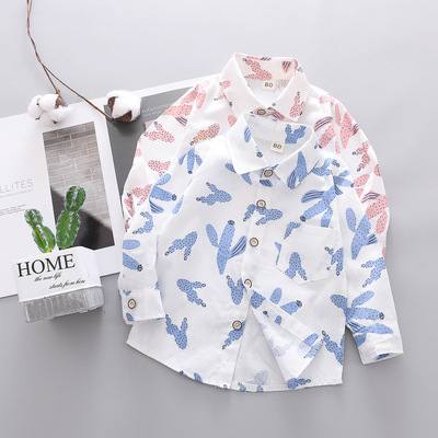 男童春季休闲服 2018新款韩版1-3岁童衬衫潮印花满仙人掌一件代发