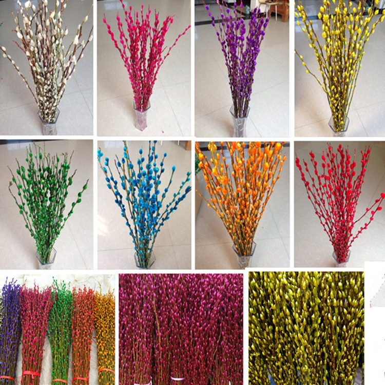 银柳鲜枝花束批发桌面水培插花年宵多色耐寒好养植物七彩干花银柳