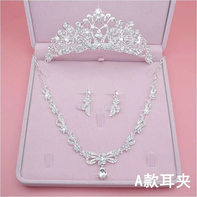 Cruz-frontera nuevo collar de novia tocado de tres piezas conjunto de accesorios de la boda de la Corona caja de la boda tocado de la joyería al por mayor